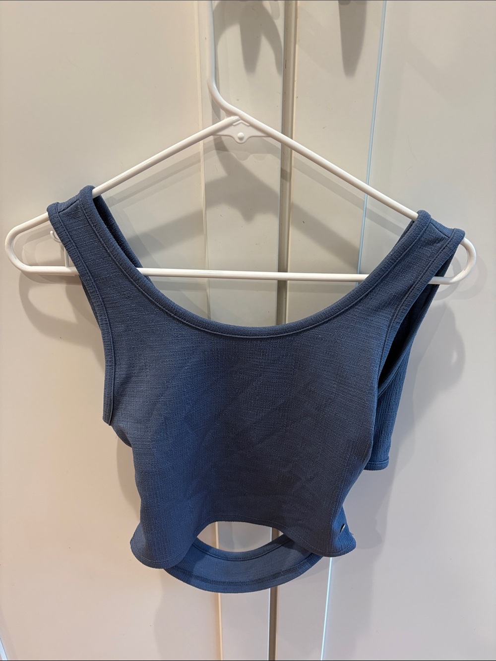 Roxy Ribbed Scoop-Back Crop Tank Top - Dusty Blue